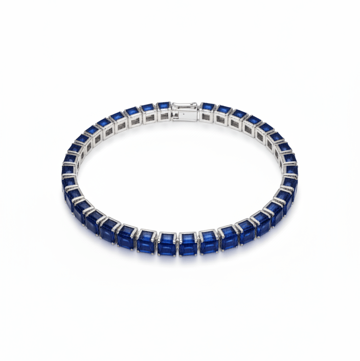 Bracelet with blue beads on a white background