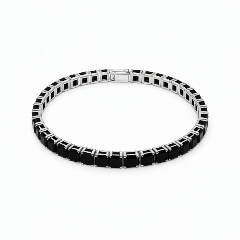 Black beaded bracelet on a white background