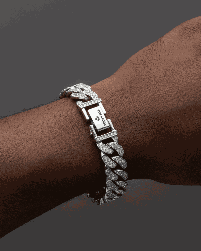 Silver chain bracelet on a wrist against a dark background