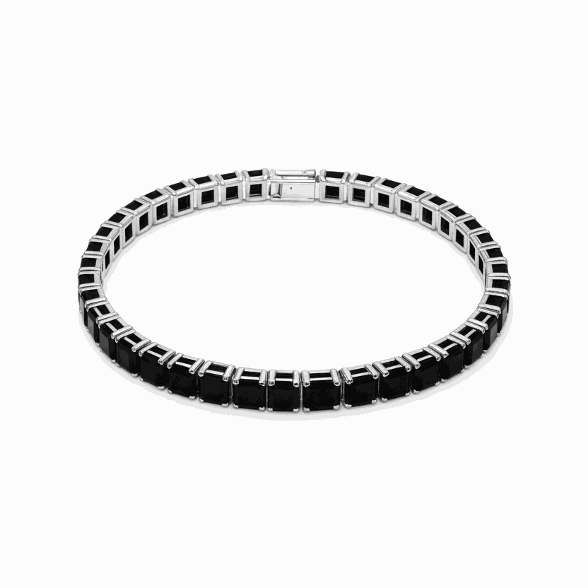 Black beaded bracelet on a white background