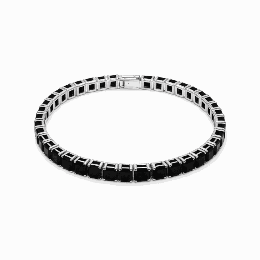 Black beaded bracelet on a white background